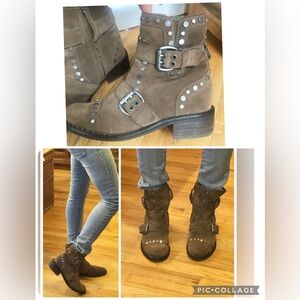 Sam Edelman Drea Taupe Suede Studded Ankle Boots